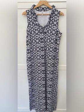 Lulu-B Ruffle Neck Stretch Sleeveless Maxi Dress Resortwear Cruise Vacation Sz L